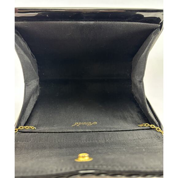 Vintage Midcentury Ande Handbag Black Clutch Purse Patent Leather with Chain - Picture 14 of 16